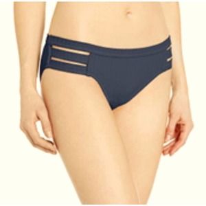 Seafolly Australia Womens Inka Rib Bikini Swim Bottom Blue Stretch Lined 8 New